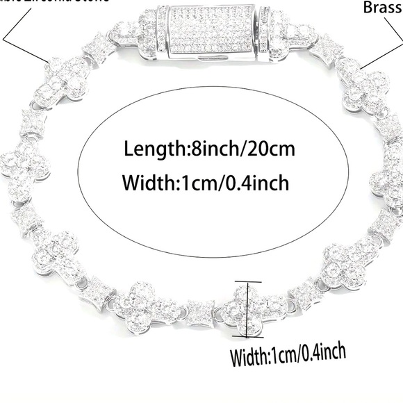 Iced out White Gold Cross Sugar Chain With 10mm Full Drill Cuban Chain Bracelet - Picture 4 of 10